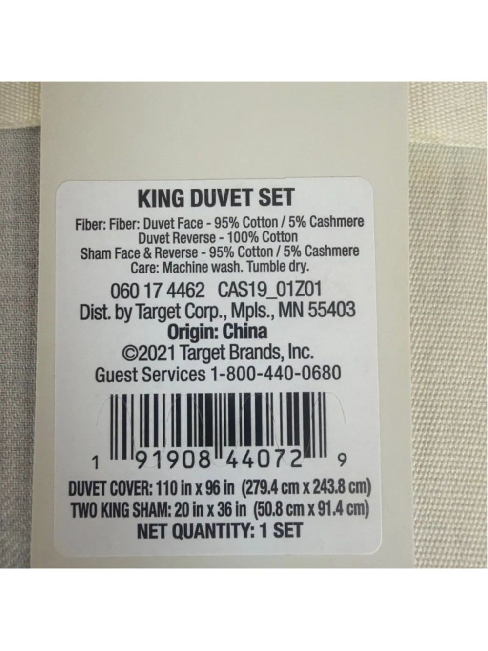 New with Damage-Casaluna Cashmere Blend Duvet Cover Set-King Light Grey